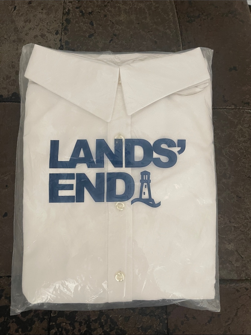 Lands' End White Dress Shirt with Navy Logo